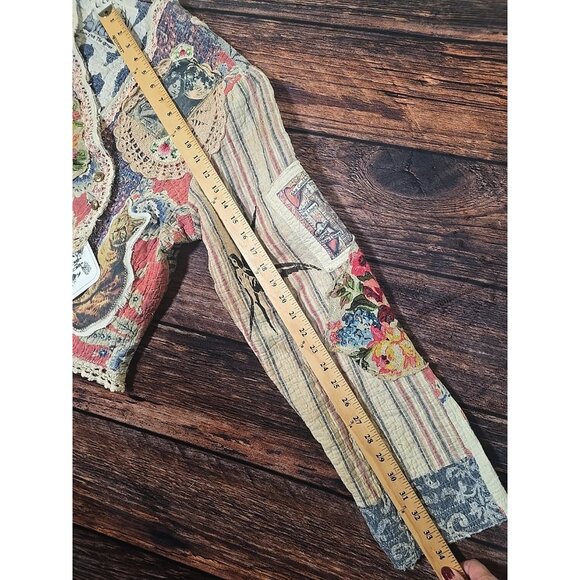 OOAK Magnolia Boho Quilted Jacket Frida Cat Bird Gypsy Patchwork Vtg INDIE sz L - Picture 8 of 16